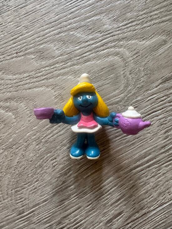 Vintage Other - Vintage 80s Smurf Smurfette Toy Figure Pink Apron Purple Teapot Cup